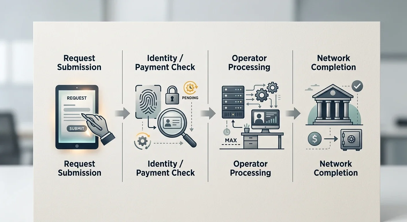 AUD99 withdrawal flow with account checks, casino processing and payment-network completion